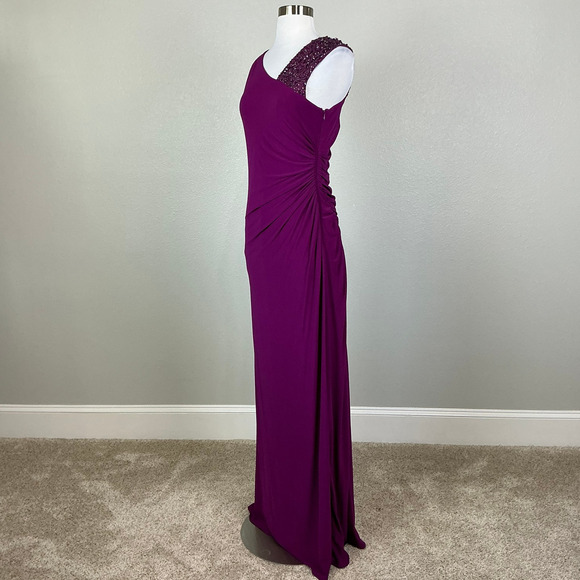 Adrianna Papell Pink Beaded Long Column Evening Gown Fuchsia Pink Size 16 Dress - Picture 3 of 12